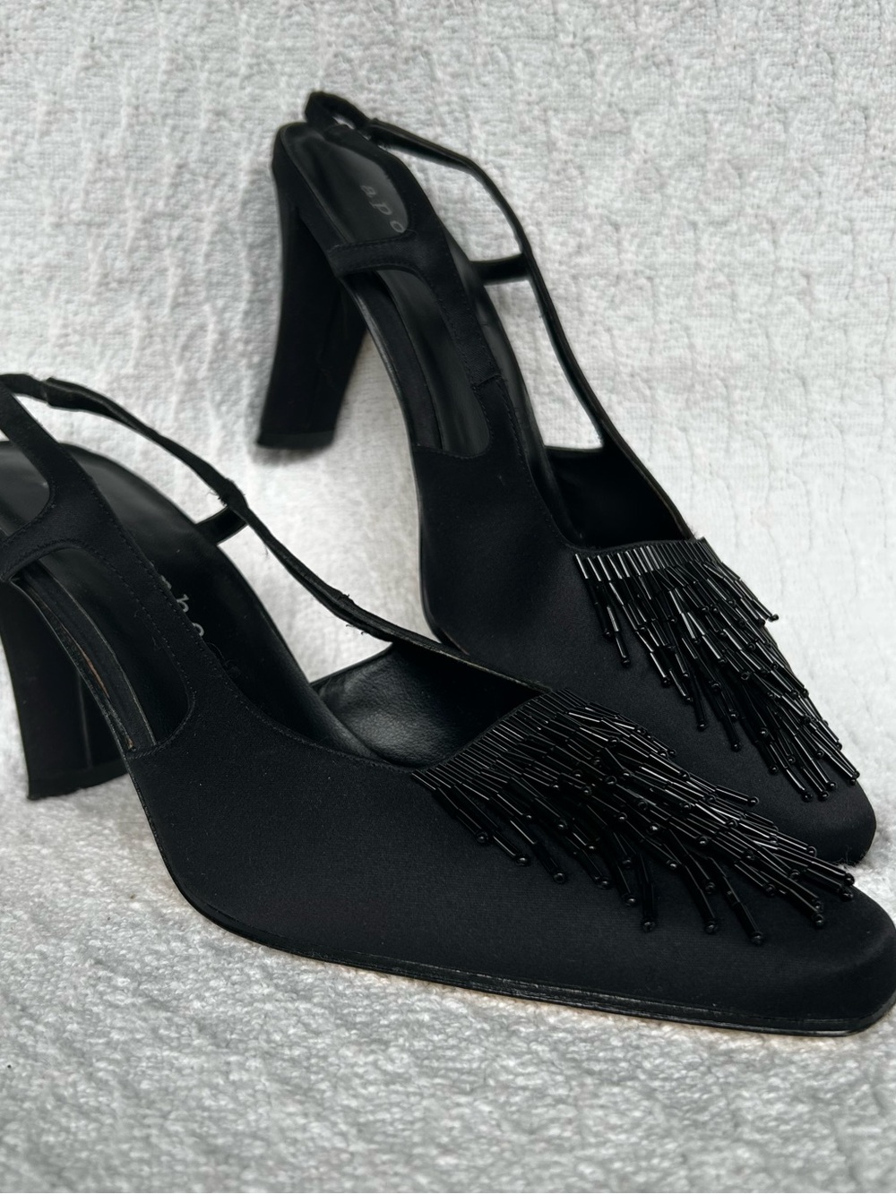 Apostrophe “Lulu” Black Beaded Slingback Mule heels size6-1/2